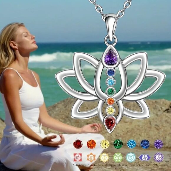 Elegant 7 Chakra Lotus Pendant Necklace - Picture 3 of 6